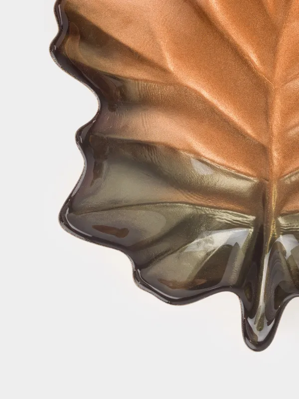 Ыдыс, 22х19х4 см, шыны, кәріптас-жасыл, Жапырақ, Leaves, image-1