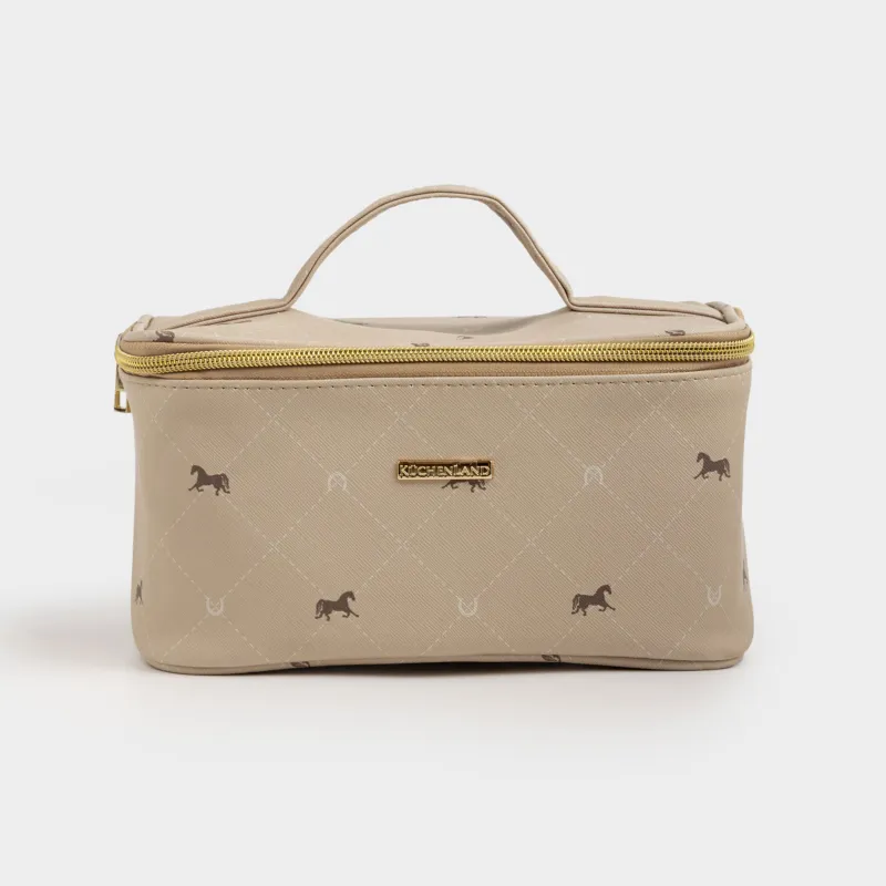 Косметичка, 25х13 см, с ручкой, полиуретан, бежевая, Лошади, Beauty horse