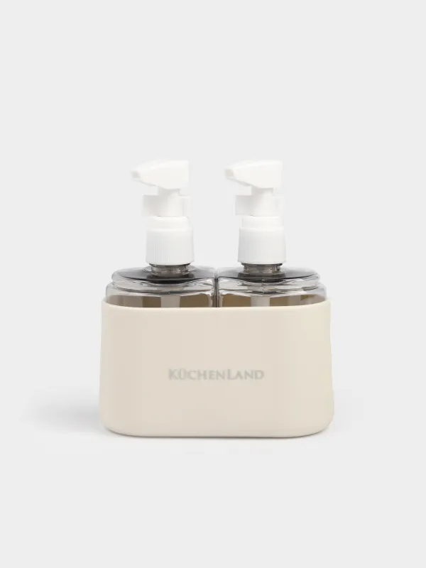 Набор флаконов для путешествий, 2 шт, с дозатором, в чехле, пластик, бежевый, Travel comfort, image-3