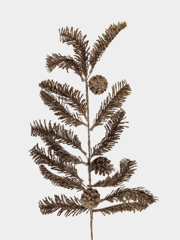 Ветка декоративная, 65 см, пластик/металл, Бронзовая хвоя с шишками, Conifer bronze, image-1