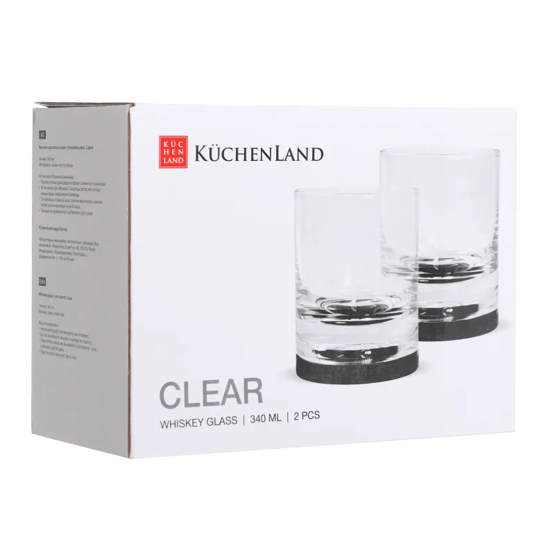Виски стақаны, 10 см, 340 мл, 2 дана, тұғырда, шыны/ағаш, Clear, image-3