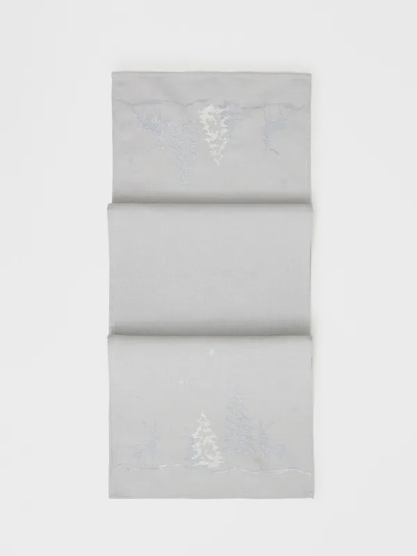 Үстел төсеніші, 40х160 см, полиэстер, ашық сұр, Бұғы мен шырша, Forest fawn, image-0