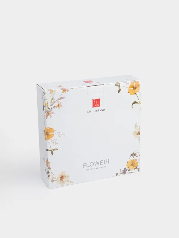 Ыдыс, 23х6 см, бүйірлері бар, фарфор N, ақ, Сары гүлдер, Floweri, image-5