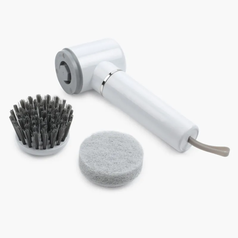 Щетка для уборки, 19 см, 2 насадки, электрическая, пластик, серо-белая, Clean, image-1