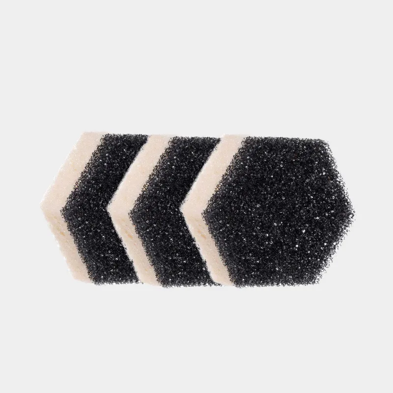 Губка для мытья посуды, 9х8 см, 3 шт, поролон/абразив, фигурная, черно-бежевая, Black clean