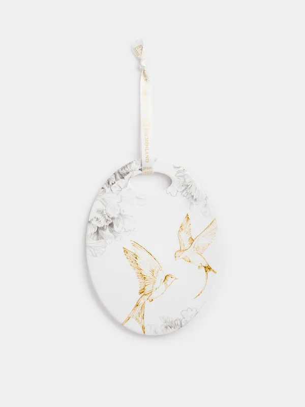 Подставка под горячее, 15x20 см, керамика/пробка, овальная, белая, Ласточки, Paradise garden, image-1