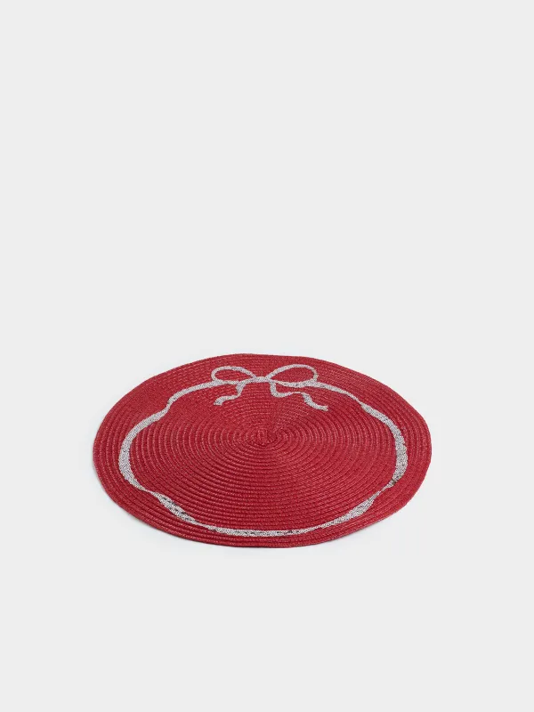 Салфетка под приборы, 38 см, с пайетками, полиэстер/пластик, круглая, красная, Бант, Rotary, image-1