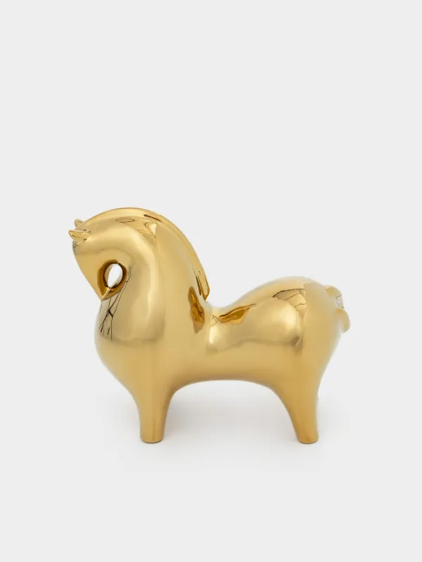 Статуэтка, 31х27 см, керамика D, золотистая, Конь, Horse gold, image-0