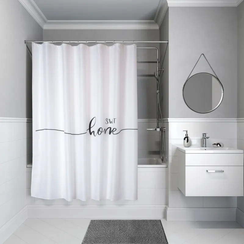 Штора для ванной, 180х180 см, с кольцами, полиэстер/металл, белая, Home, Protection, image-0