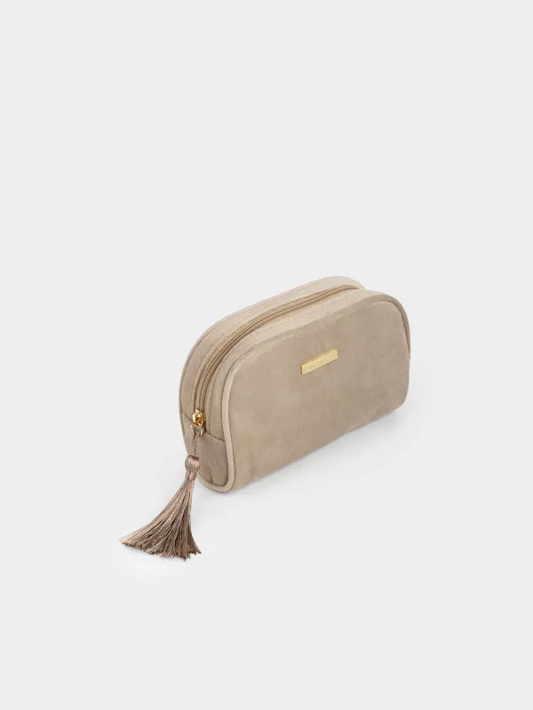 Косметикалық сөмке, 18х12 см, шашағы бар, барқыт, қоңыр, Velvety, image-1