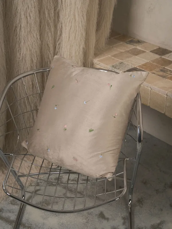 Сәндік жастық, 45х45 см, барқыт, сарғылт-қоңыр, Гүлдер, Velvet, image-2