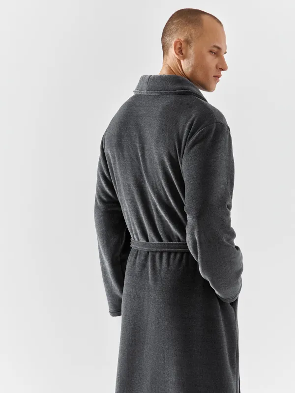 Халат мужской, с длинным рукавом, шенилл/мех, серый, Jesse, image-4