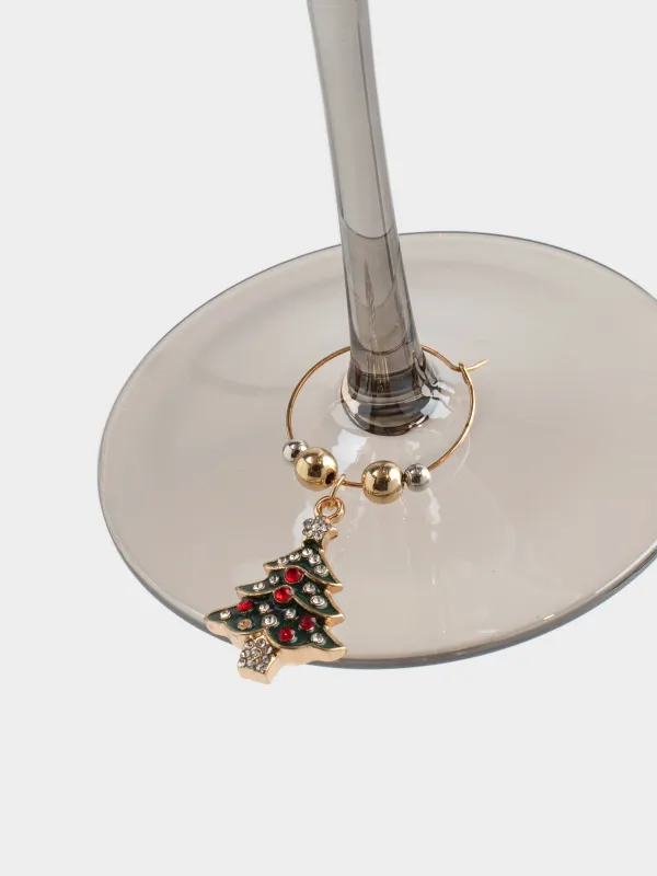 Бокалға арналған аспа, 4 дана, металл/моншақтар, алтын, Жаңа жылдық атрибуттар, Christmas time, image-3