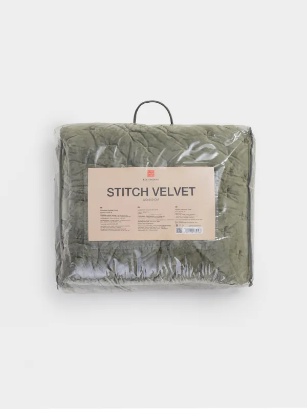 Төсек жапқыш, 220x240 см, сырма, ши барқыт/микрофибра, жасыл, Сызықтар, Stitch velvet, image-6