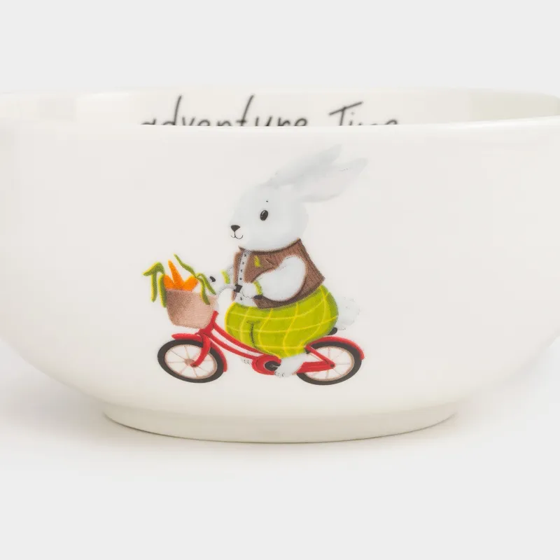 Тарелка суповая, детская, 13х6 см, фарфор N, белая, Кролик на велосипеде, Ideas life, image-5