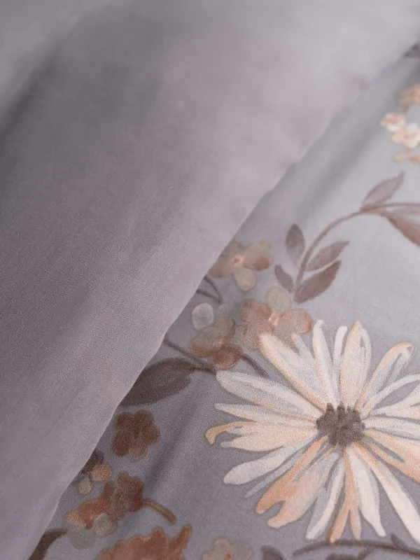 КПБ евро, тенсель 300 ТС, серый, Цветы и листья, Tencel, image-8