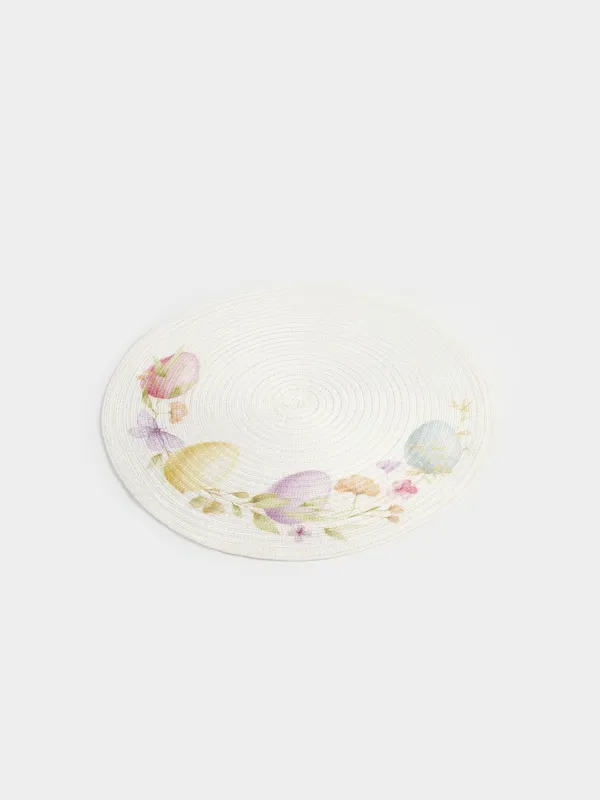 Аспаптарға арналған майлық, 38 см, полиэстер, дөңгелек, ақ, Пасха жұмыртқалары, Rotary print, image-4