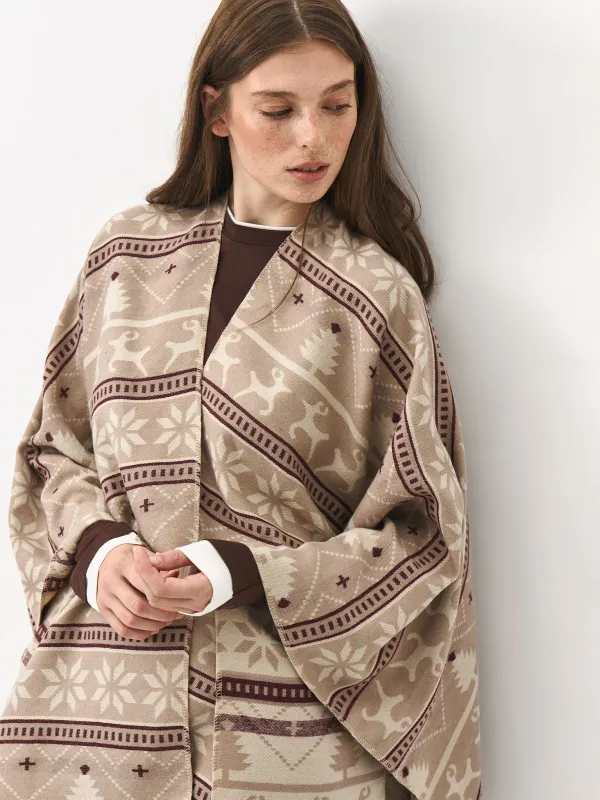 Пончо с бахромой, бежевое, Poncho, image-2