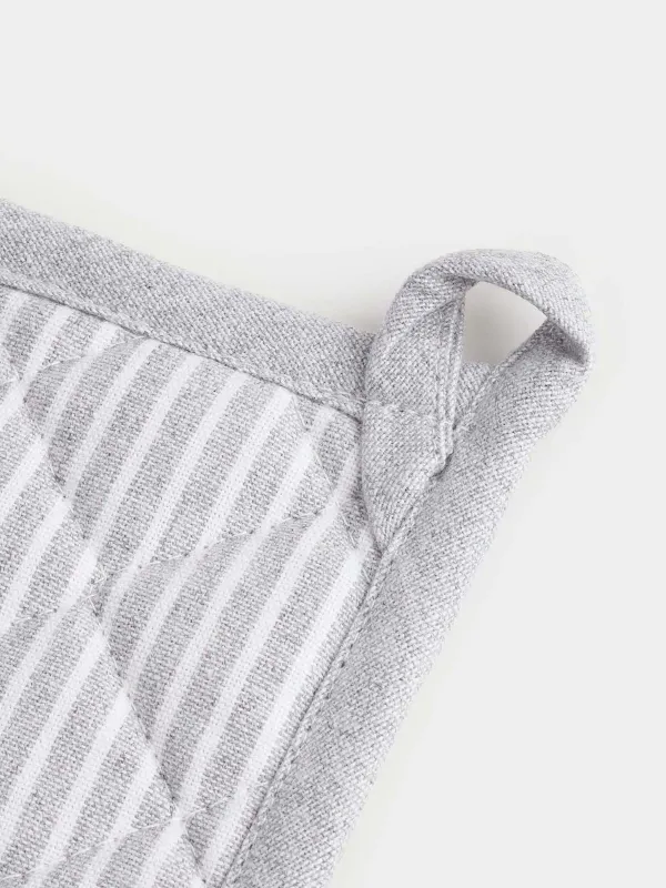 Прихватка, 20x20 см, хлопок, квадратная, светло-серая, Полосы, Stripe kitchen, image-4