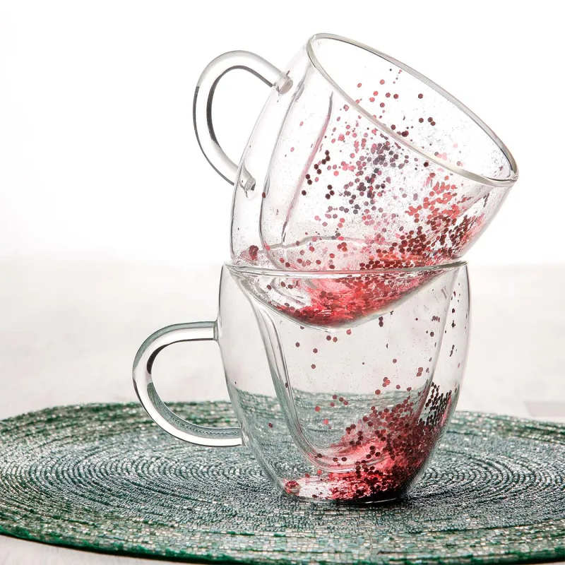 Кружка, 250 мл, 2 шт, стекло Б, с розовыми блестками, Heart, Air sparkly, image-3