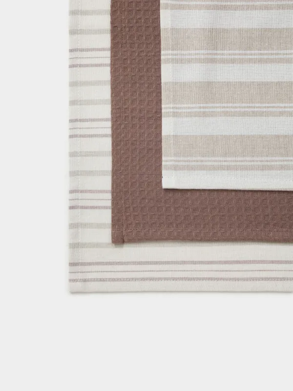 Асүйлік сүлгі, 40х60 см, 3 дана, мақта, сарғылт-қоңыр/қоңыр, Жолақтар, Stripes kitchen, image-6