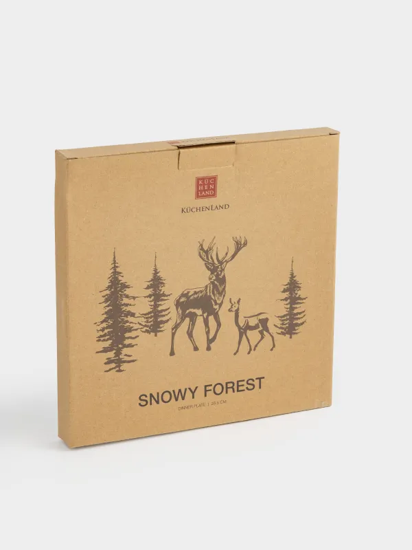 Тарелка обеденная, 27 см, керамика, коричнево-бежевая, Олени в лесу, Snowy forest, image-5