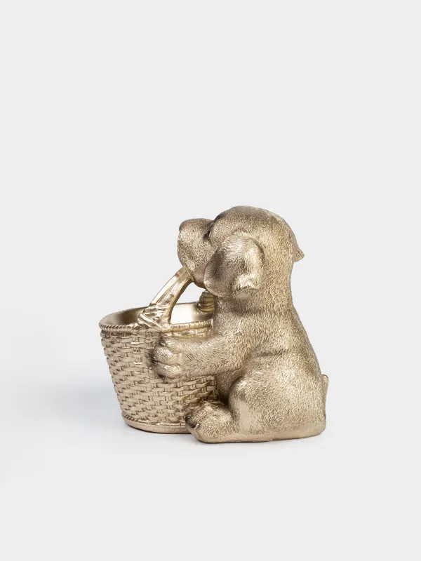 Конфетница, 18х12 см, с ручкой, полирезин, золотистая, Лабрадор с корзиной, Dog, image-2
