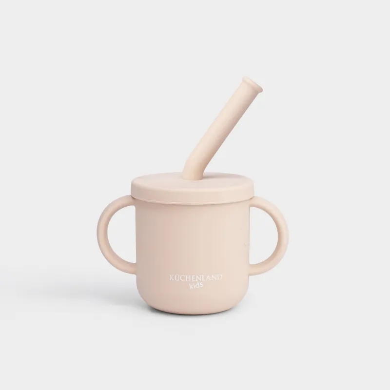 Су ішетін ыдыс, балаларға арналған, 150 мл, тұтқалары бар, түтігі бар, силикон, сарғылт-қоңыр, Kiddy