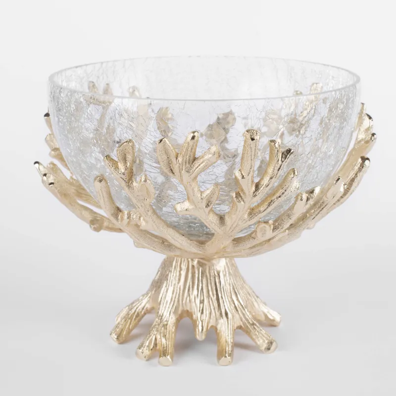 Ваза для фруктов, 20х17 см, на ножке, стекло/металл, золотистая, Кракелюр, Fantastic gold, image-0