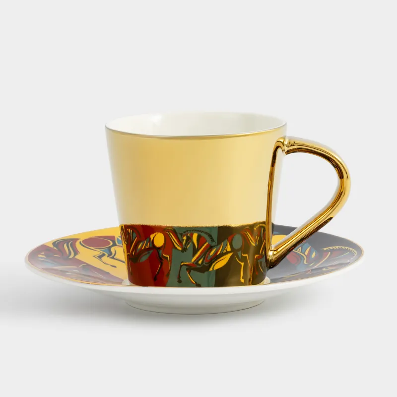 Пара чайная, 1 перс, 2 пр, 300 мл, фарфор P, золотистая, Кони, Horse art