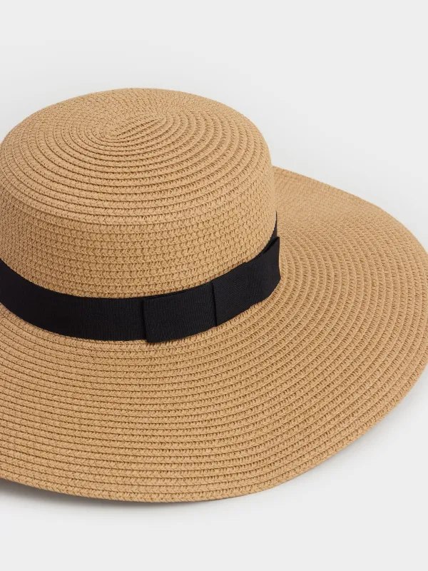 Шляпа, 57 см, единый размер, с широкими полями, целлюлоза/полиэстер, песочная, Banjo, image-1