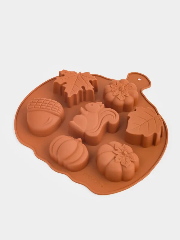 Кекстерді пісіруге арналған қалып, 25х26 см, 7 бөлім, силикон, қызғылт сары, асқабақ, Bakery color, image-1