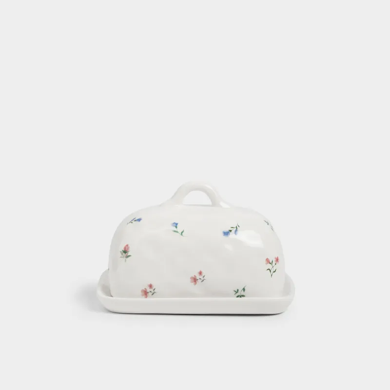 Масленка, 16 см, керамика D, прямоугольная, молочная, Нежные цветы, El flora