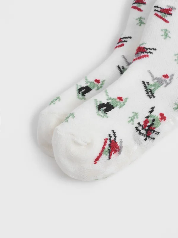 Әйелдер шұлықтары, үйге арналған, өлшемі 36-38, акрил/полиэстер, сүт түстес, Шаңғышылар мен шыршалар, жүн, image-3