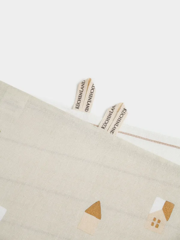 Асүйлік сүлгі, 40х60 см, 2 дана, мақта, ақ/сарғылт-қоңыр, Жолақтар/Гүлдер, Meadow, image-4