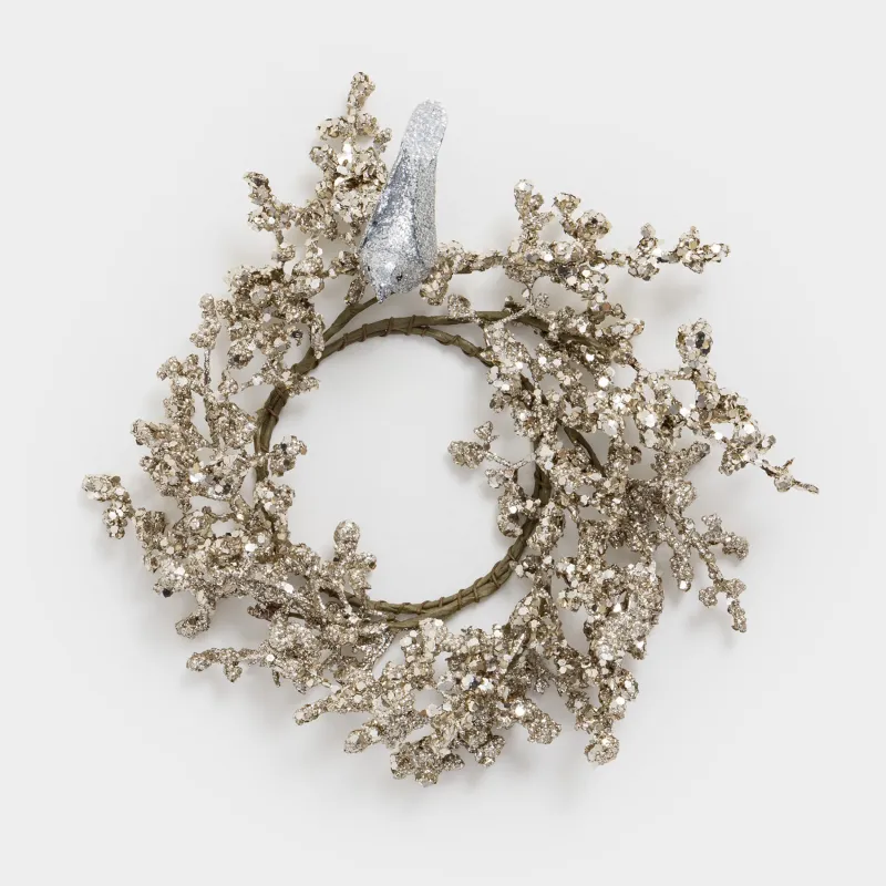 Венок для свечи, 10/25 см, ПВХ/пенопласт, шампань, Птица, Champagne decor