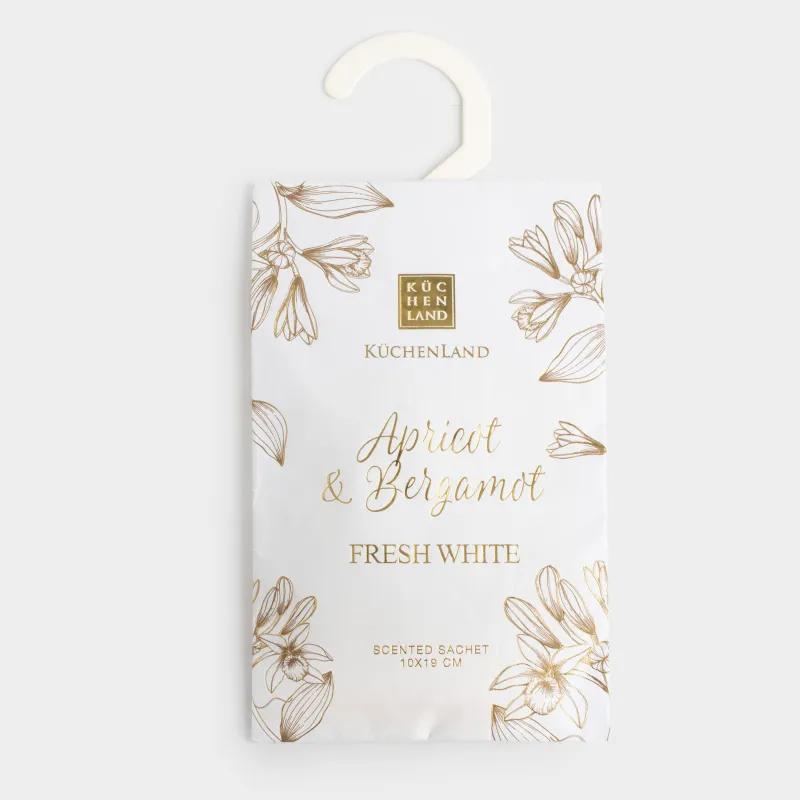 Саше ароматическое, 10х19 см, подвесное, Apricot & Bergamot, Fresh white