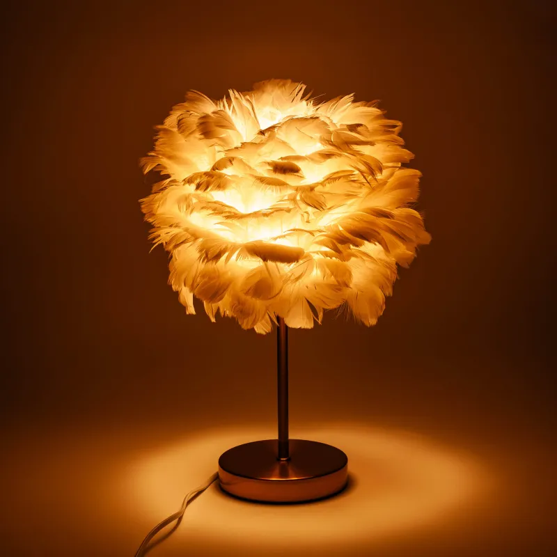 Үстел шамы, 42 см, металл/қауырсын, ақ және алтын, Fantastic gold, image-4