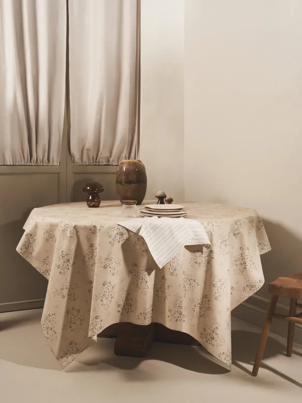 Дастархан, 170х250 см, PU жабыны бар, полиэстер/вискоза/зығыр, сарғылт-қоңыр, Гүлдері бар бұтақтар, Branches, image-8