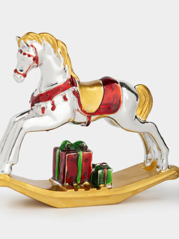 Мүсінше, 10 см, полирезин, ақ және алтын, Тербелетін ат, Horse white, image-3