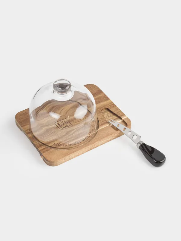 Ірімшікке арналған жиынтық, 3 зат, тақта-ыдыс/күмбез, болат/ағаш/шыны, Noble tree, image-1