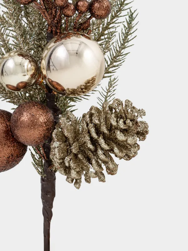 Сәндік бұтақ, 60 см, пластик/пенопласт, шампан, Қылқан инелер мен жидектер, Conifer champagne, image-1