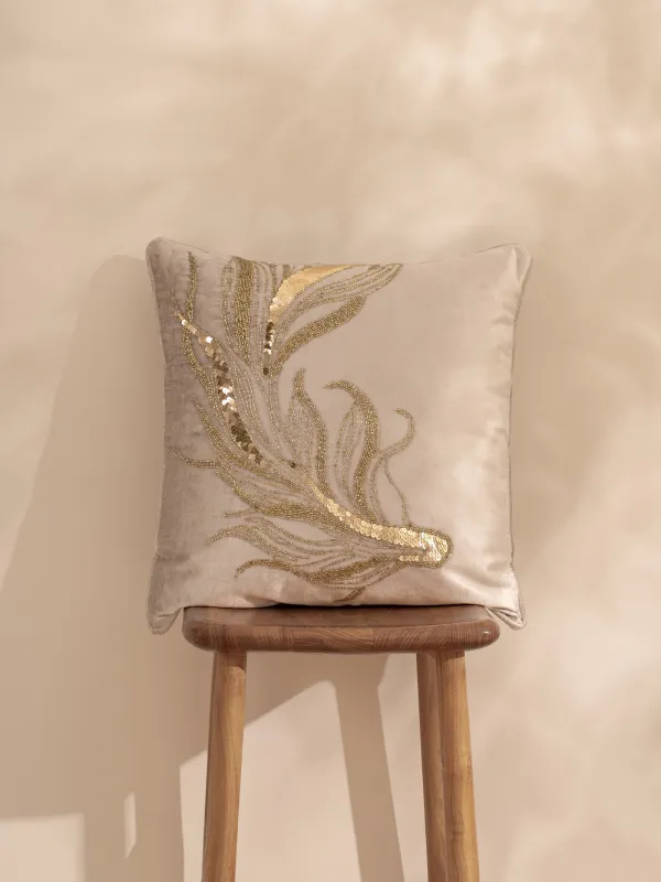 Сәндік жастық, 50х50 см, барқыт/моншақ, сарғылт-қоңыр, Балық, Goldfish, image-3