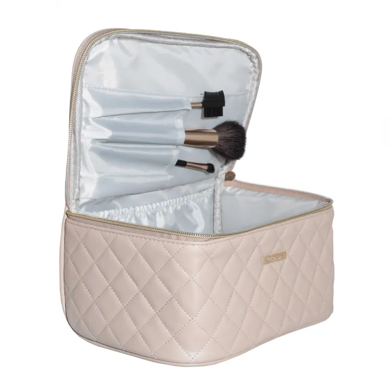 Косметика сөмкесі, 23х13 см, тұтқасы бар, полиуретан, сарғылт, Quilted, image-3