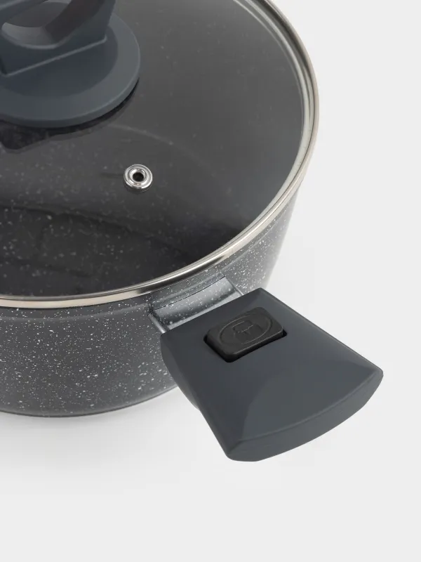 Кастрюля, 20 см, 2,5 л, с крышкой, съемные ручки, с покрытием, алюминий, черная, Scandia, image-2