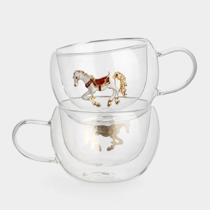 Кружка, 270 мл, 2 шт, стекло Б/металл, Лошадка, Air decor