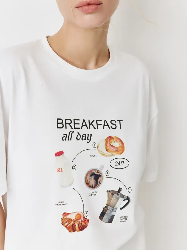 Футболка женская, р. L, хлопок, молочная, Breakfast all day, Limva, image-1