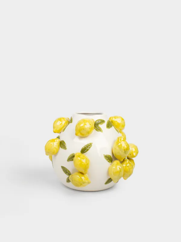 Гүл вазасы, 24 см, сәндік, керамика, сүт, Лимондар, Sicily, image-0