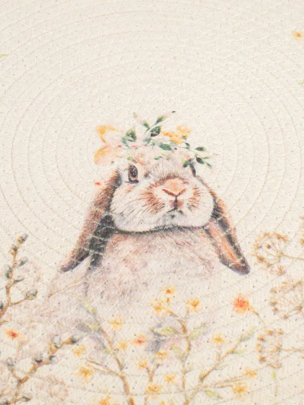 Аспаптарға арналған майлық, 38 см, полиэстер/теңіз шөптері, дөңгелек, құм түстес және ақ, Қоян, Easter, image-2