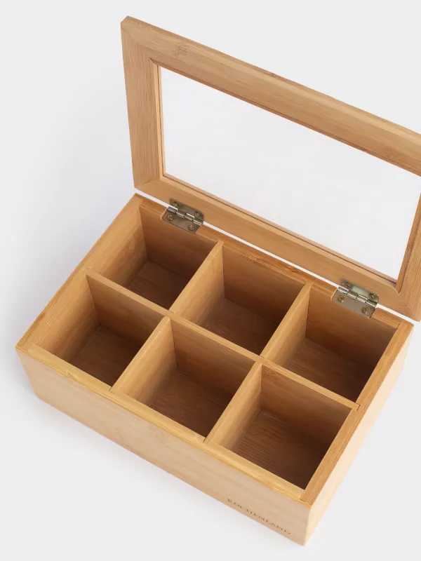 Коробка для чая, 24х16 см, 6 отд, бамбук, прямоугольная, Bamboo, image-5